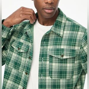 J. Crew Double Knit Work Shirt Flannel Green Plaid Button Down Collar Medium NWT